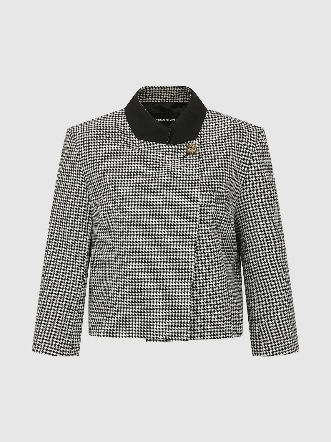 Fitted Checked Long Sleeve Black Collar Jacket