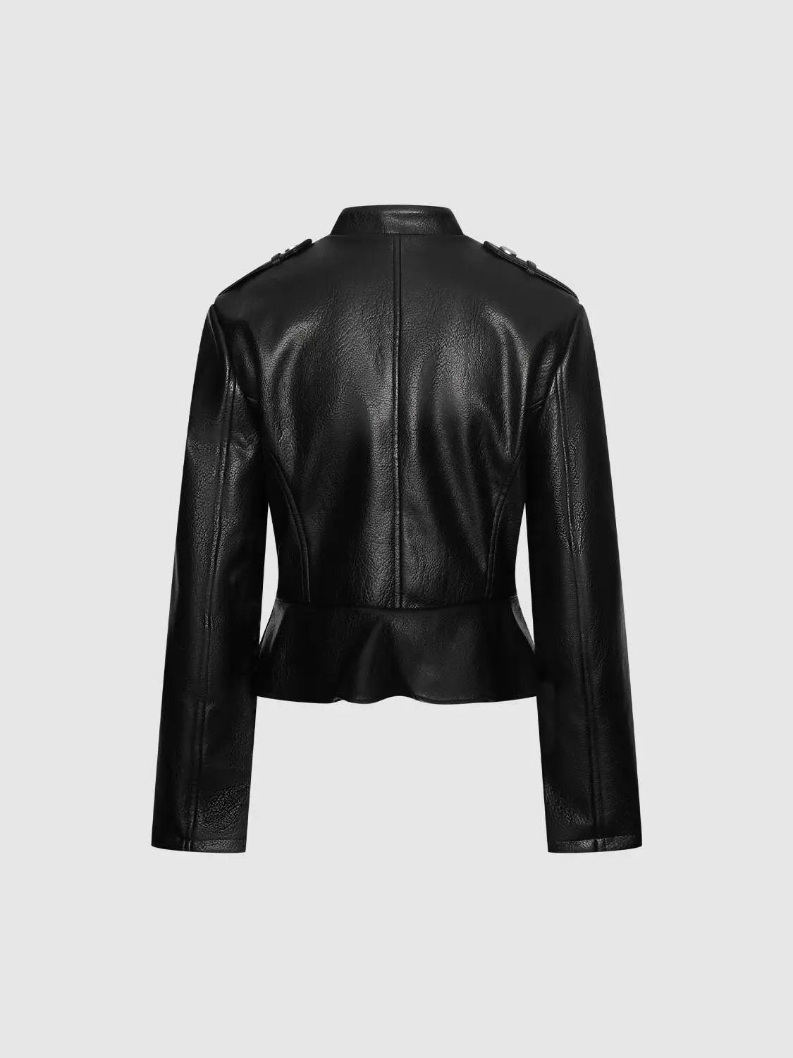 Double-Breasted Fitted Stand Collar Long Sleeve Peplum Jacket