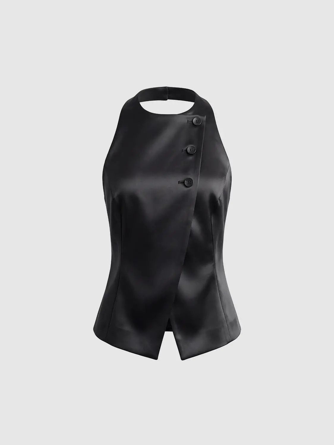 Textured Layered Asymmetric Button Sleeveless Vest