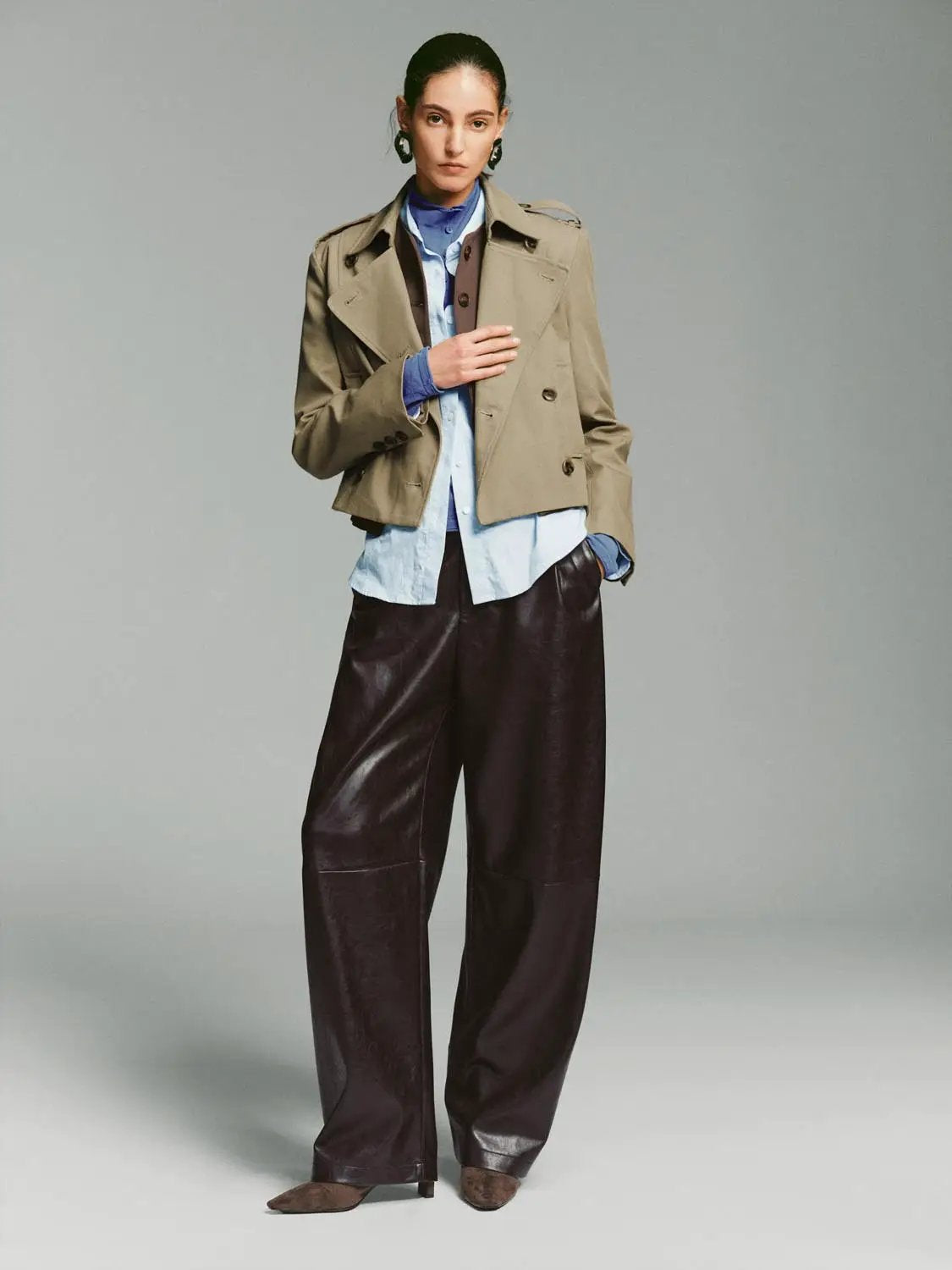 Short Double-Breasted Long Sleeve Belted Cotton Trench Coat