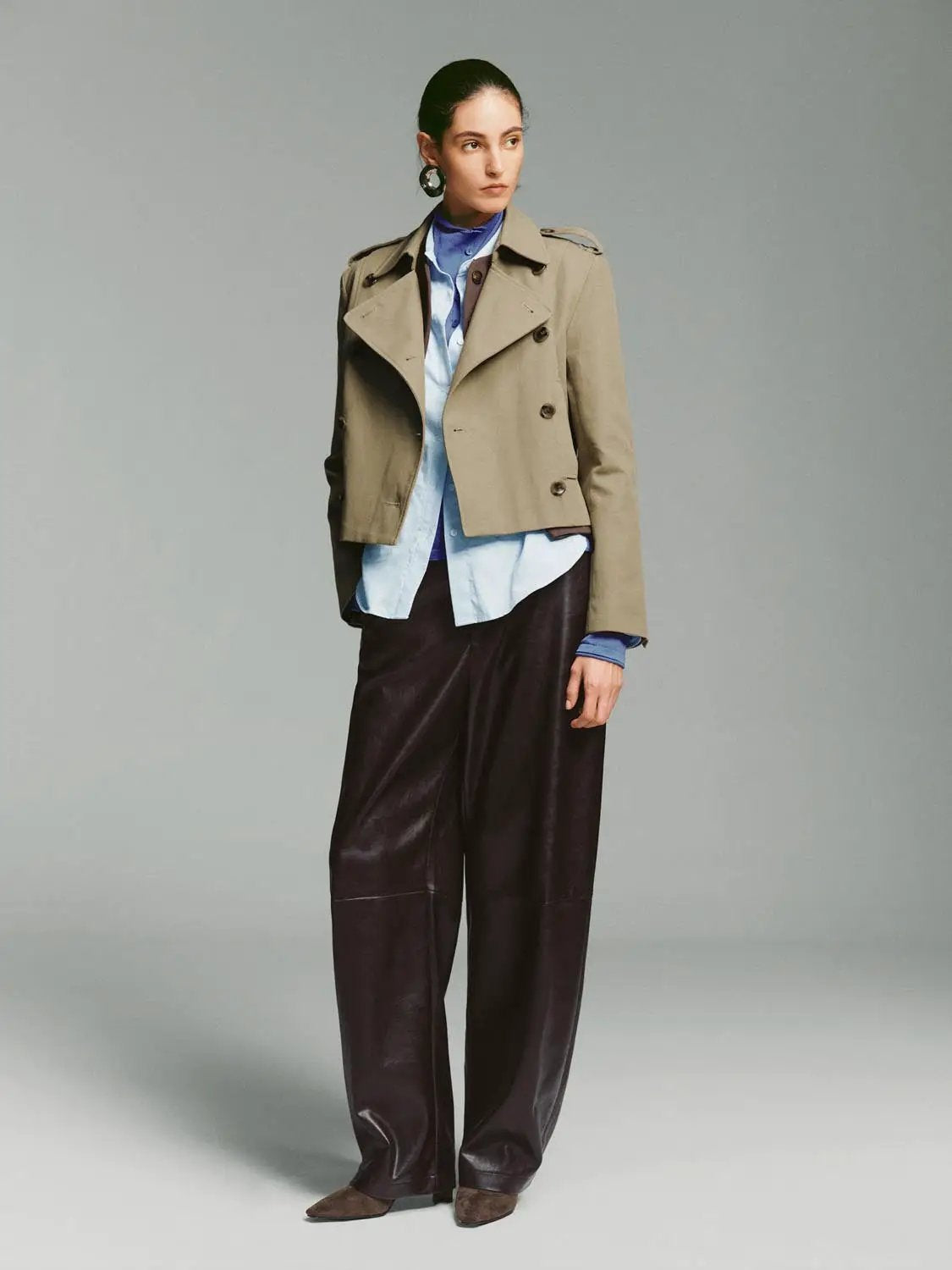Short Double-Breasted Long Sleeve Belted Cotton Trench Coat