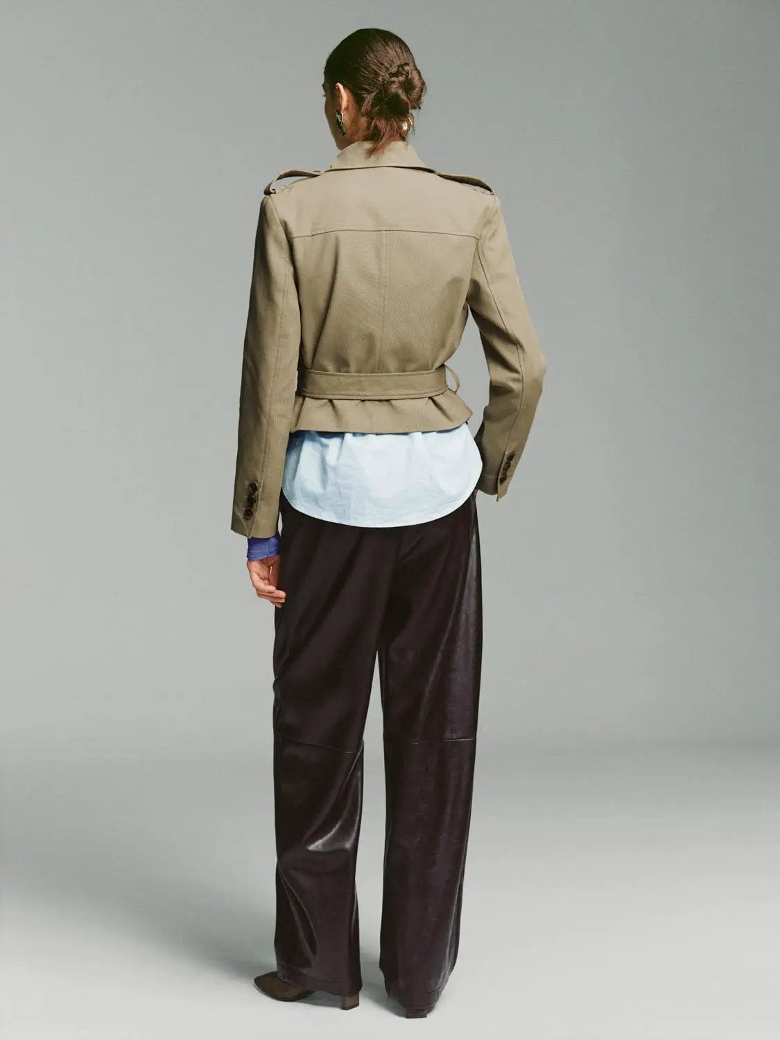 Short Double-Breasted Long Sleeve Belted Cotton Trench Coat