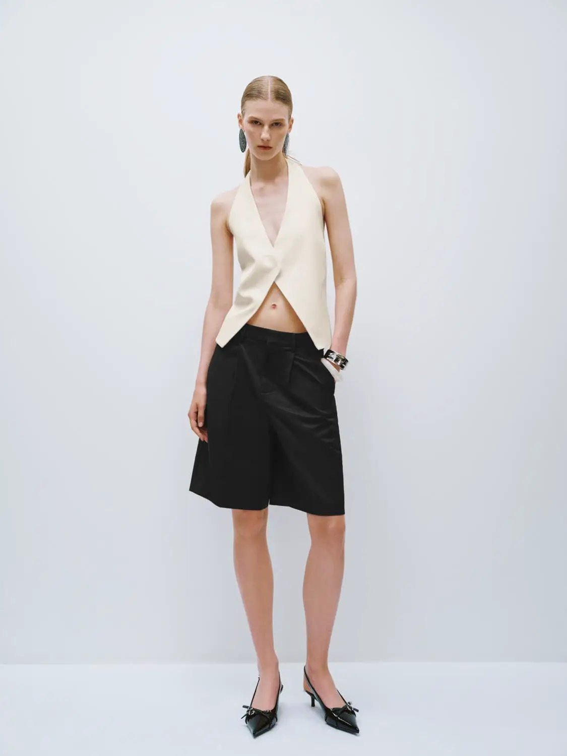 Halter Neck Deep V Overlap Front Cropped Waistcoat