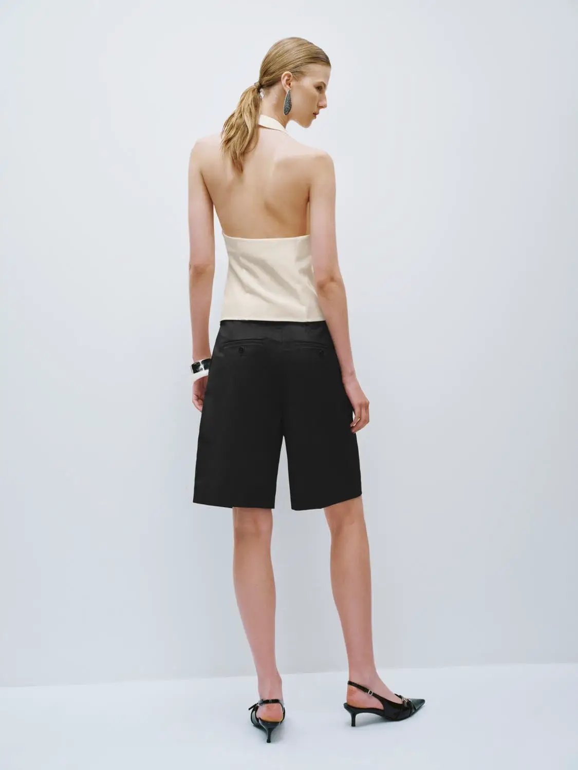 Halter Neck Deep V Overlap Front Cropped Waistcoat
