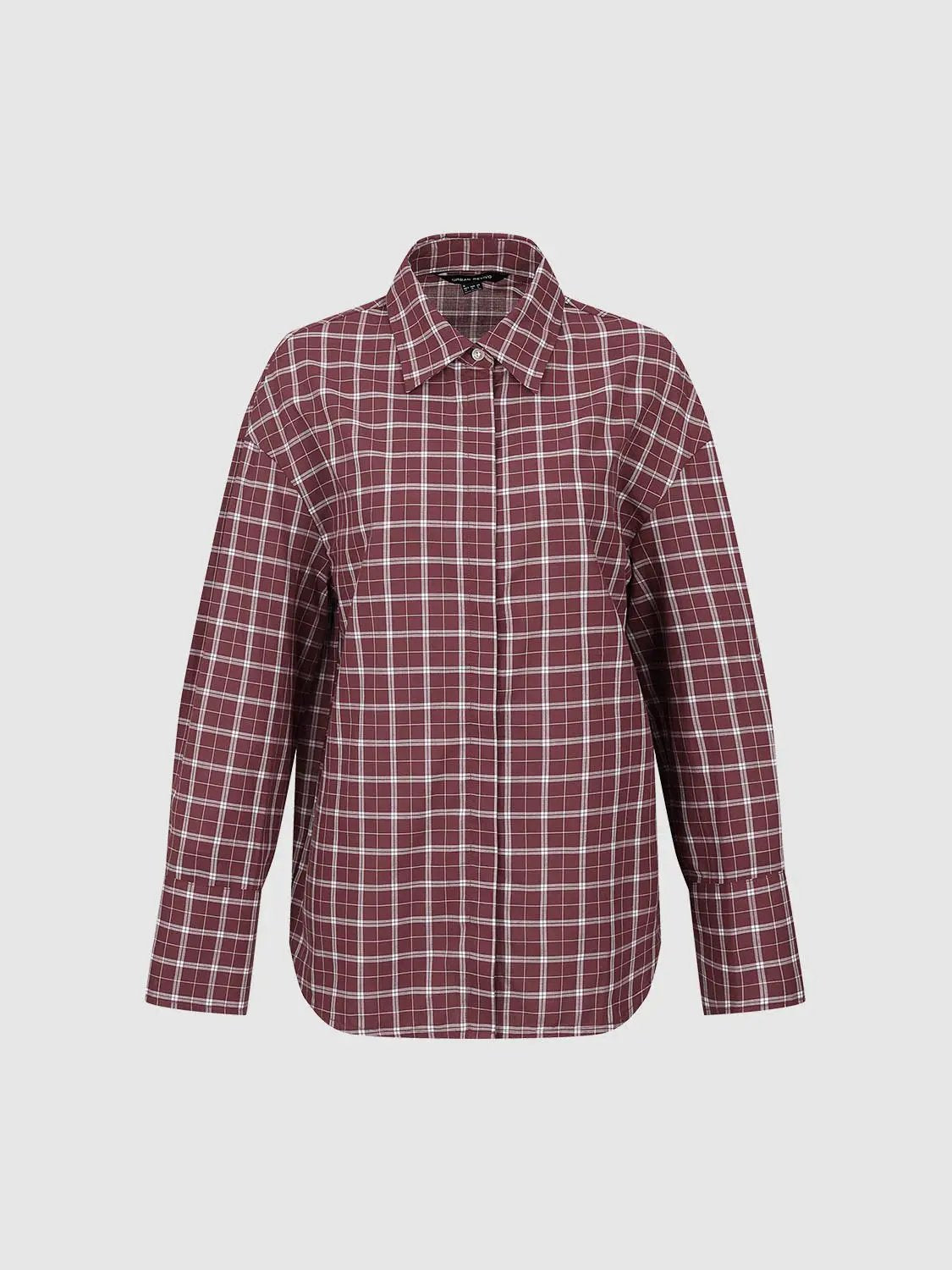 Point Collar Loose Fit Check Pattern Button Up Cotton Shirt
