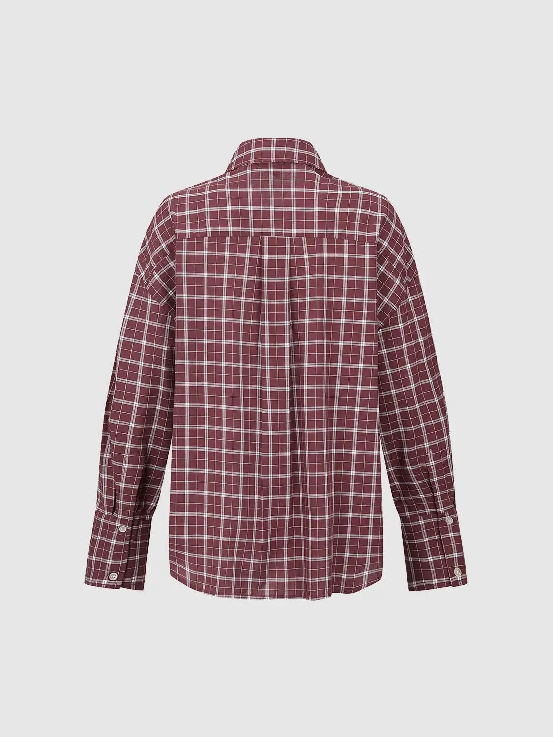 Point Collar Loose Fit Check Pattern Button Up Cotton Shirt