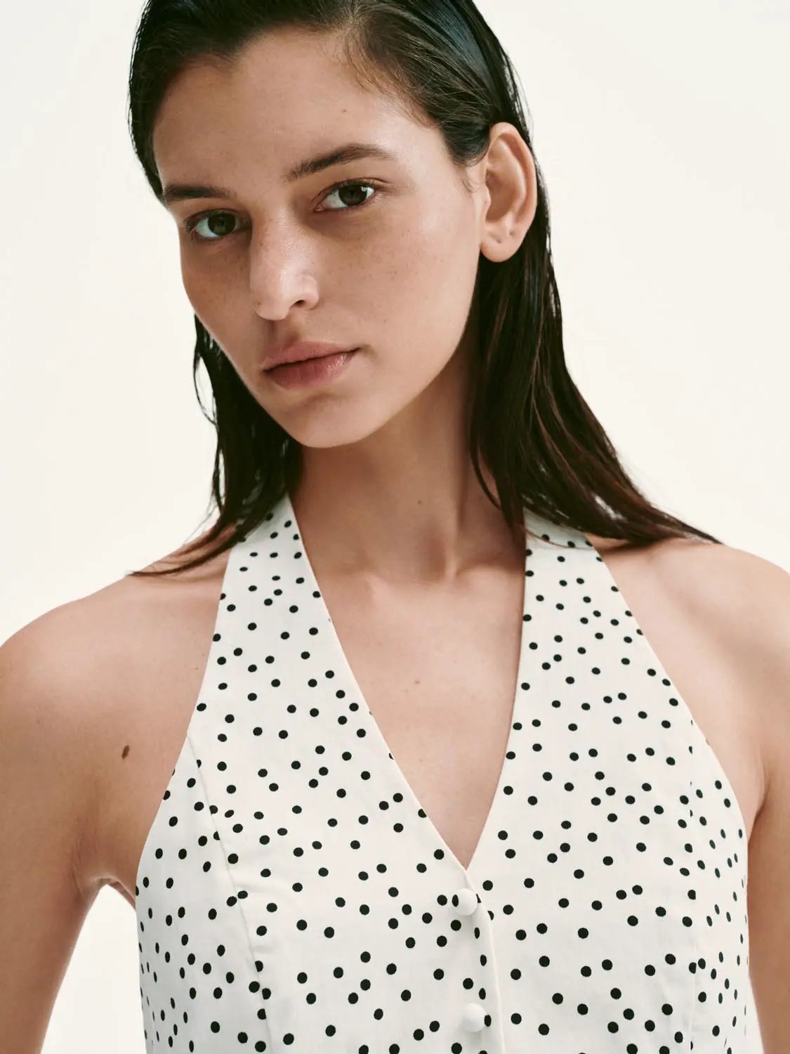 Polka Dot Halter Neck Ruffle Hem Slim Fit Cami Top