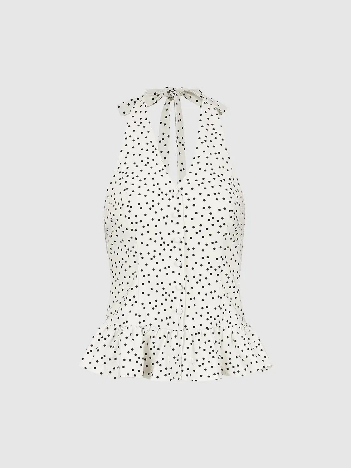 Polka Dot Halter Neck Ruffle Hem Slim Fit Cami Top