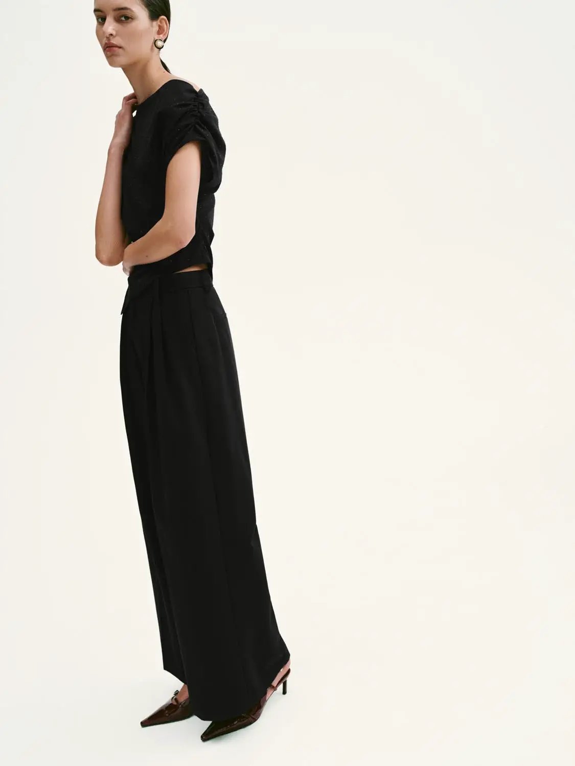 Asymmetric One Shoulder Draped Ruched Slim Stretch Blouse