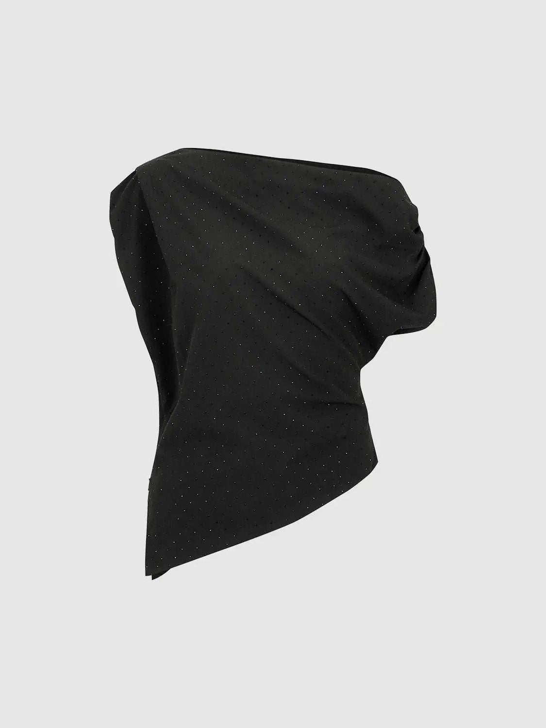 Asymmetric One Shoulder Draped Ruched Slim Stretch Blouse