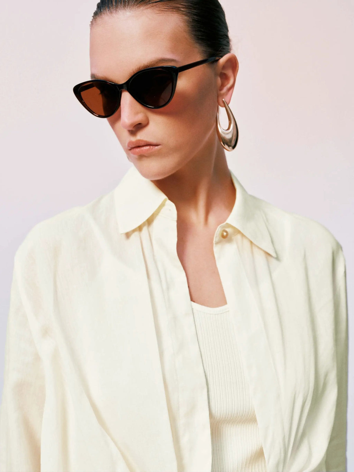 Knot Front Silk Shirred Asymmetric Shirt