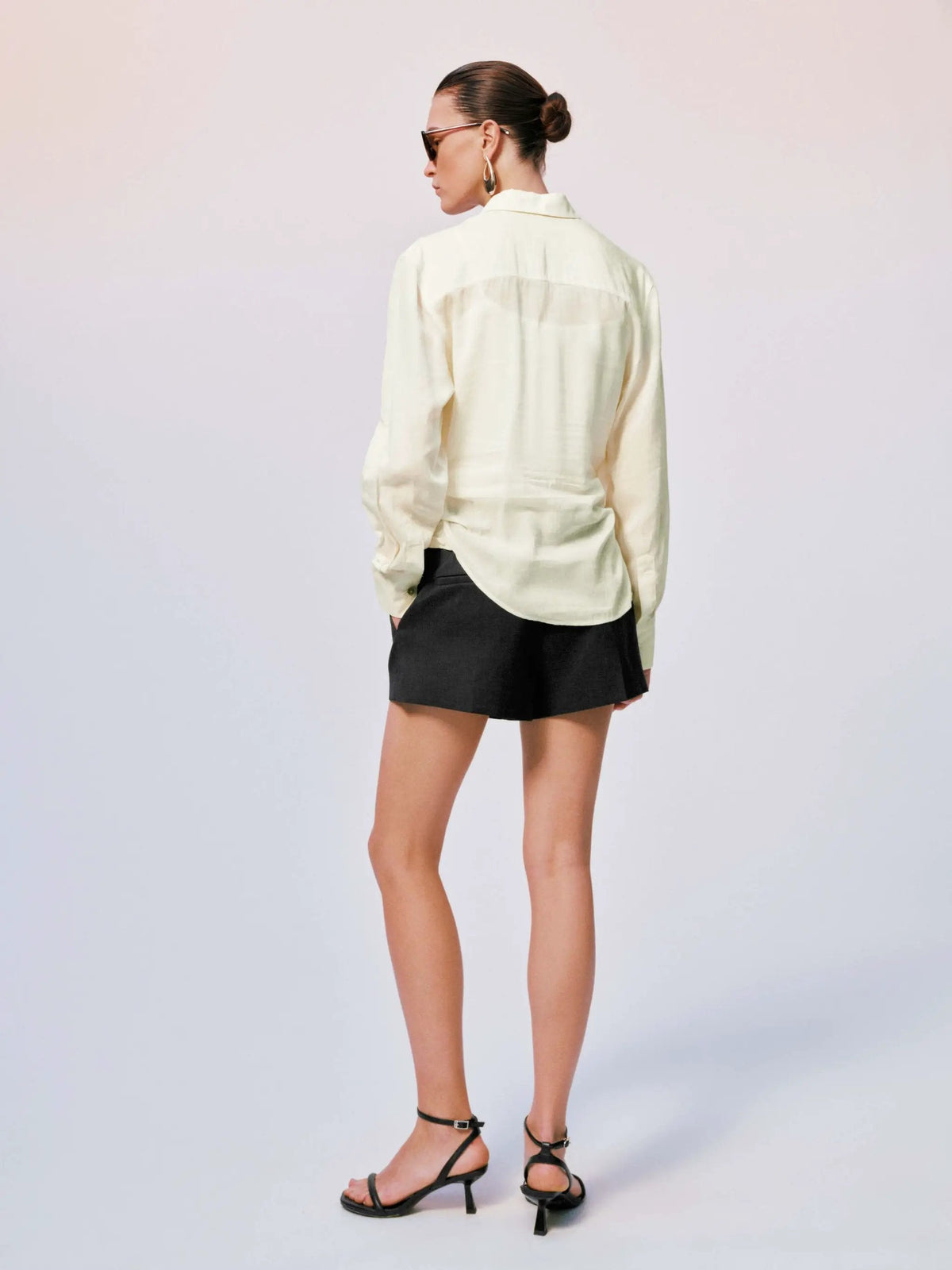 Knot Front Silk Shirred Asymmetric Shirt
