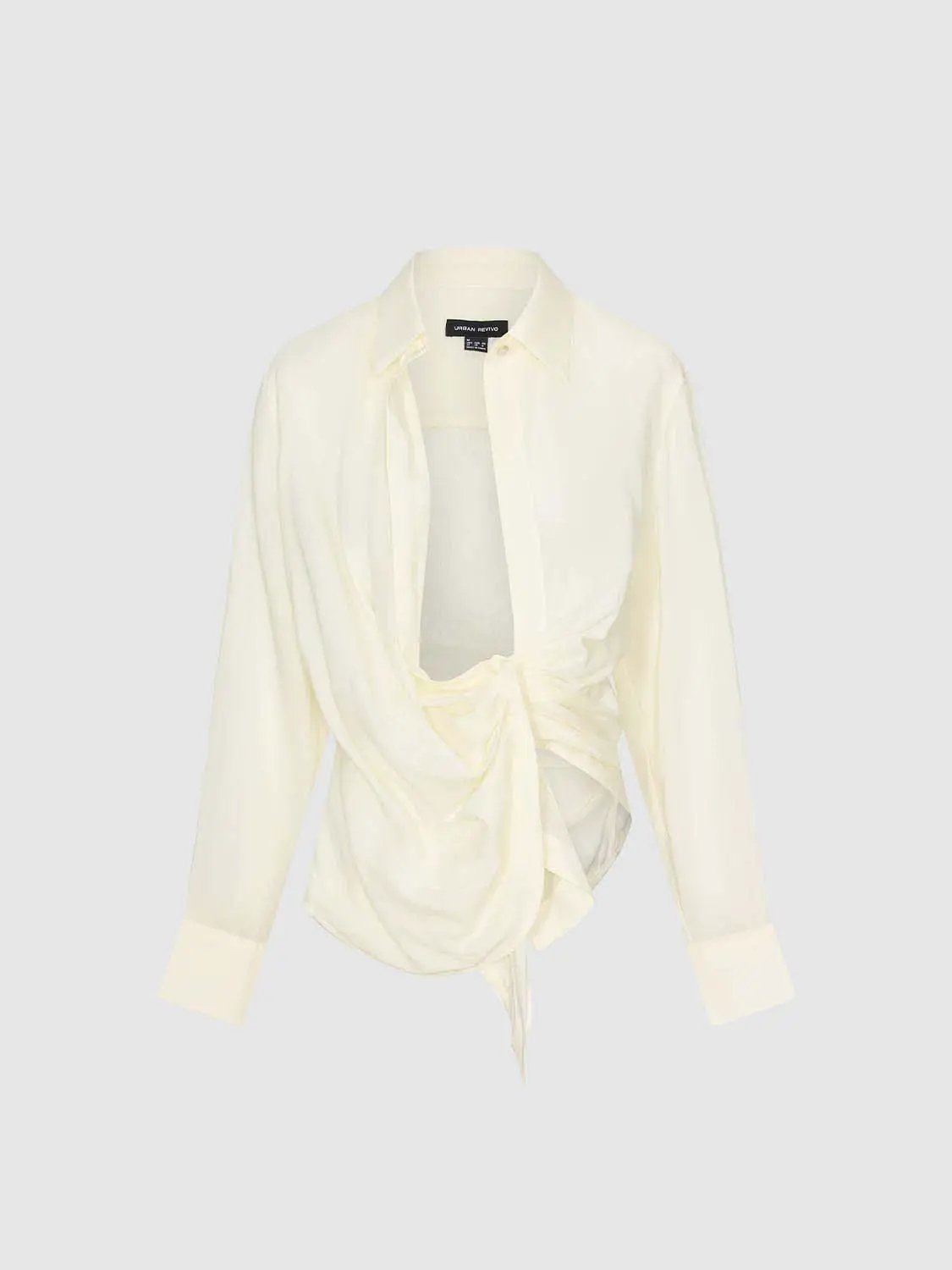 Knot Front Silk Shirred Asymmetric Shirt