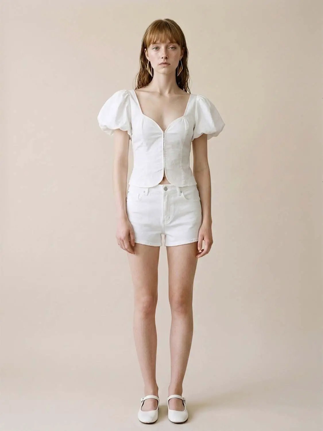 Delicate Puff Short Sleeve Front Zip Shirt
