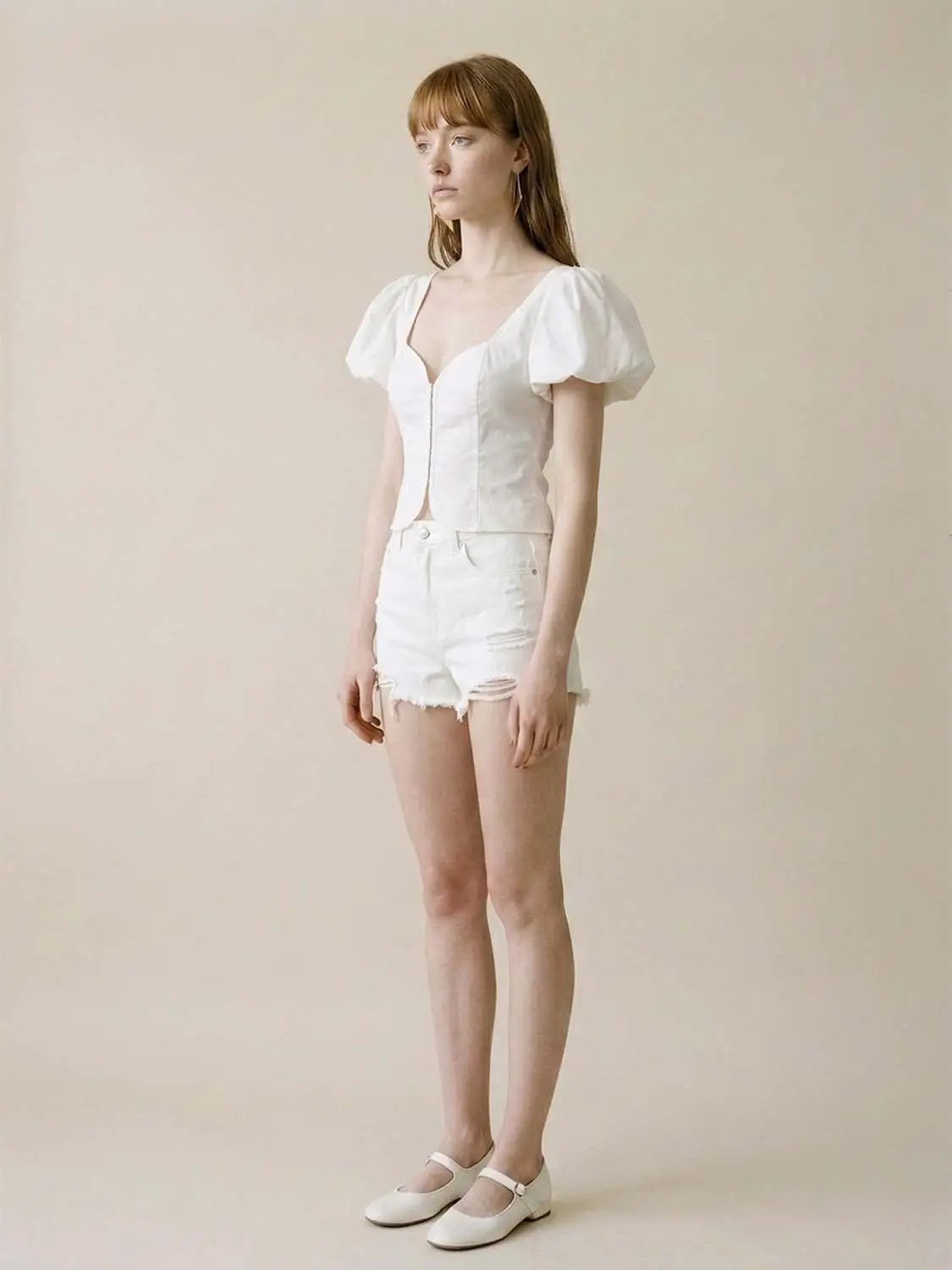 Delicate Puff Short Sleeve Front Zip Shirt