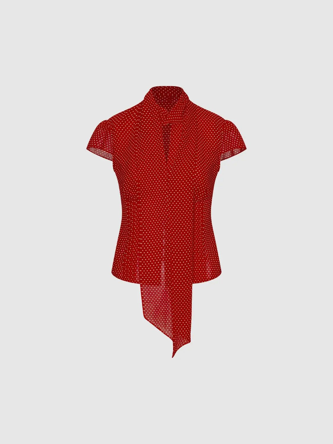 Button Down Polka Dot Asymmetric Hem Fitted Short Sleeve Shirt