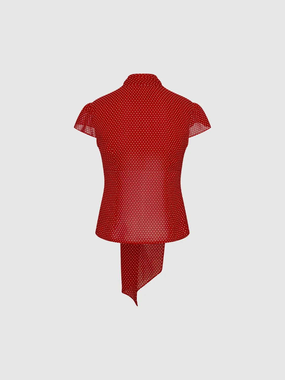 Button Down Polka Dot Asymmetric Hem Fitted Short Sleeve Shirt