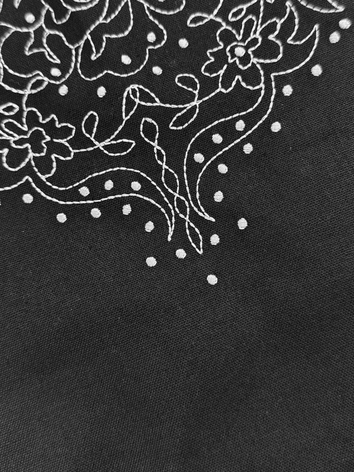 Floral Embroidered Cotton Linen Blend Strapless Blouse