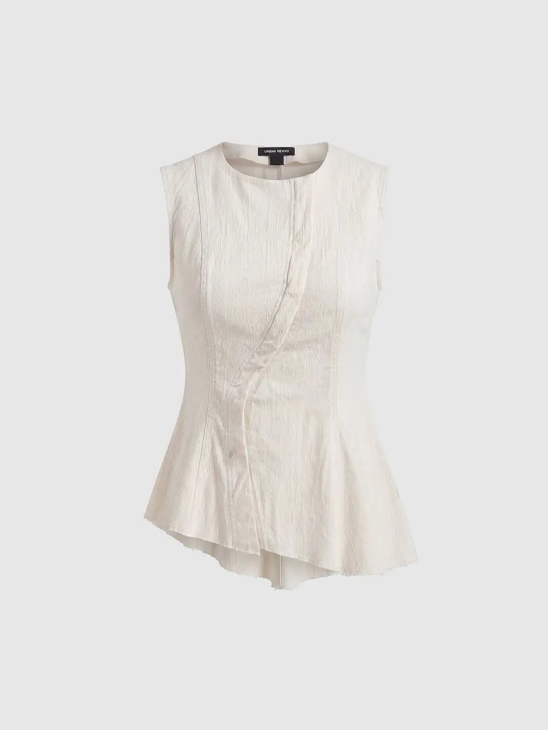 Sleeveless Cotton Open Front Raw Hem Shirt