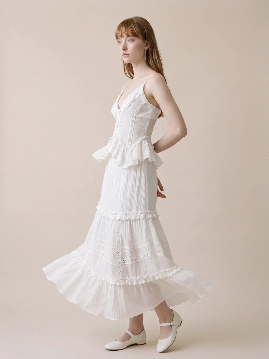 Ruffled Lace V-Neck Button Front Sleeveless Cami Top
