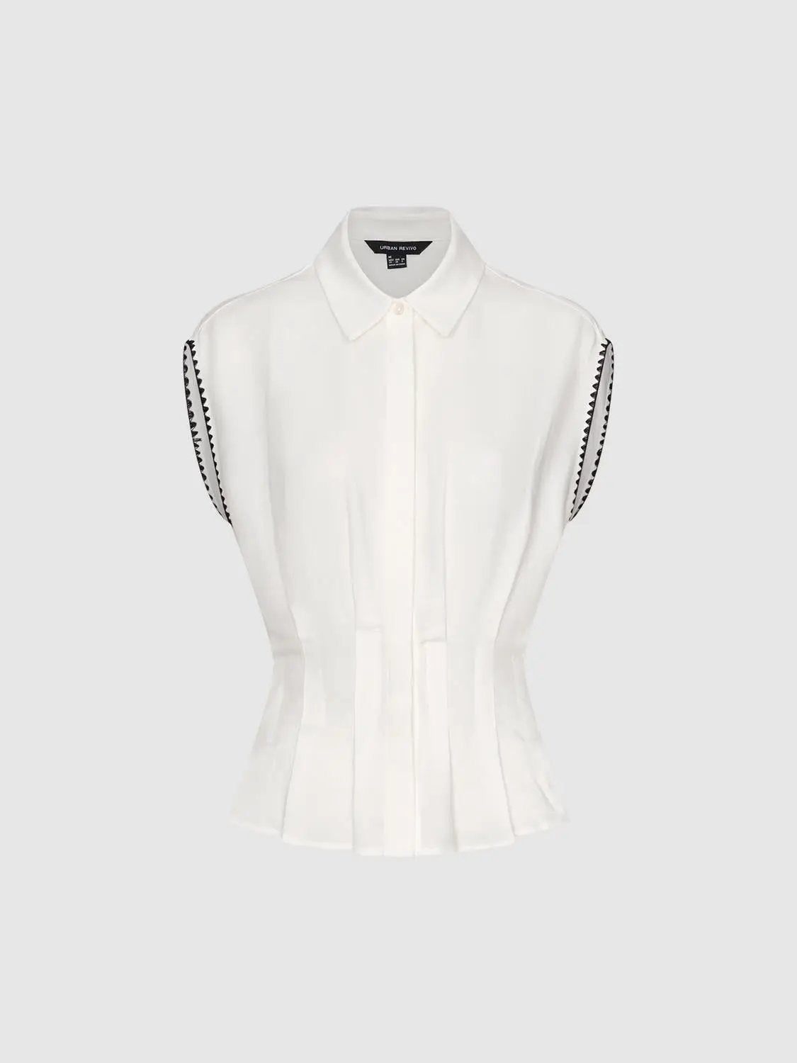 Contrast Button Front Pleated Shirt Collar Sleeveless Shirt