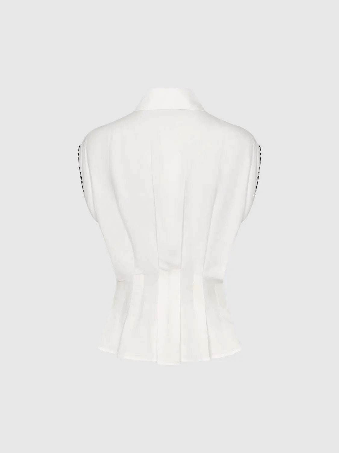 Contrast Button Front Pleated Shirt Collar Sleeveless Shirt