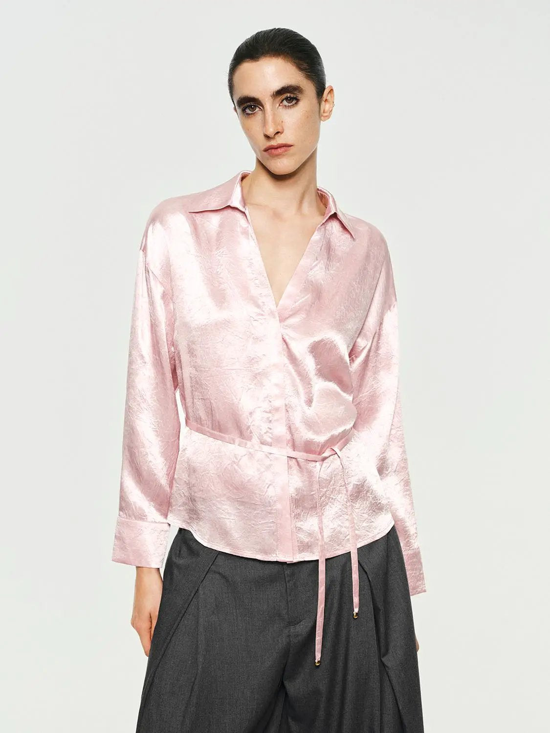 Textured Long Sleeve Shirt With Drawstring Hem