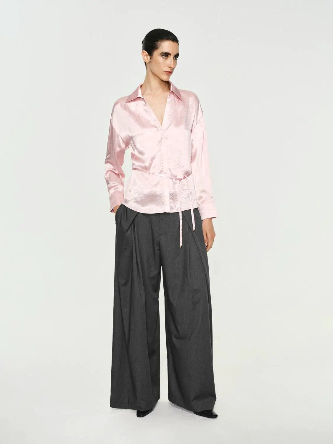 Textured Long Sleeve Shirt With Drawstring Hem