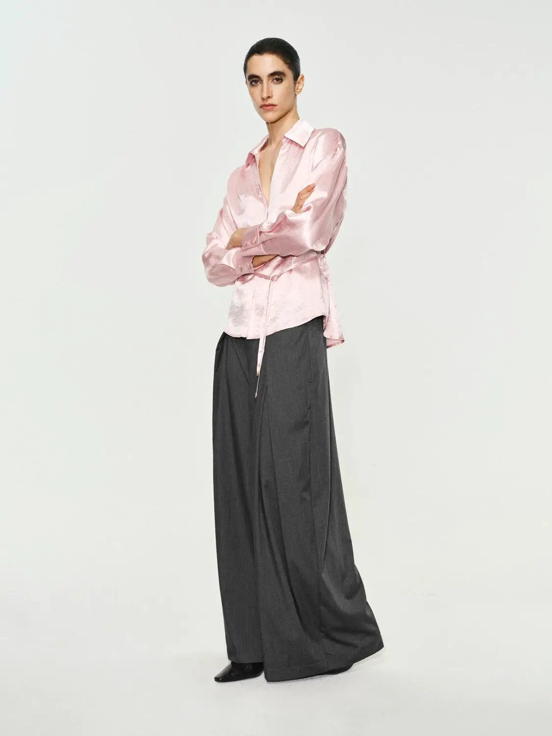 Textured Long Sleeve Shirt With Drawstring Hem