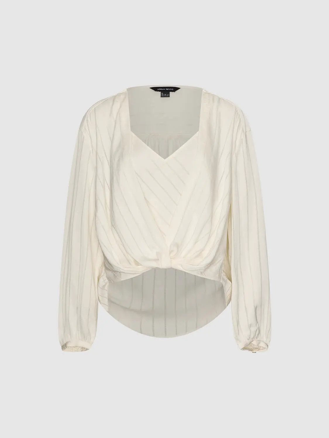 Ribbed Wrap V-neck Long Sleeve Twisted Waist Blouse