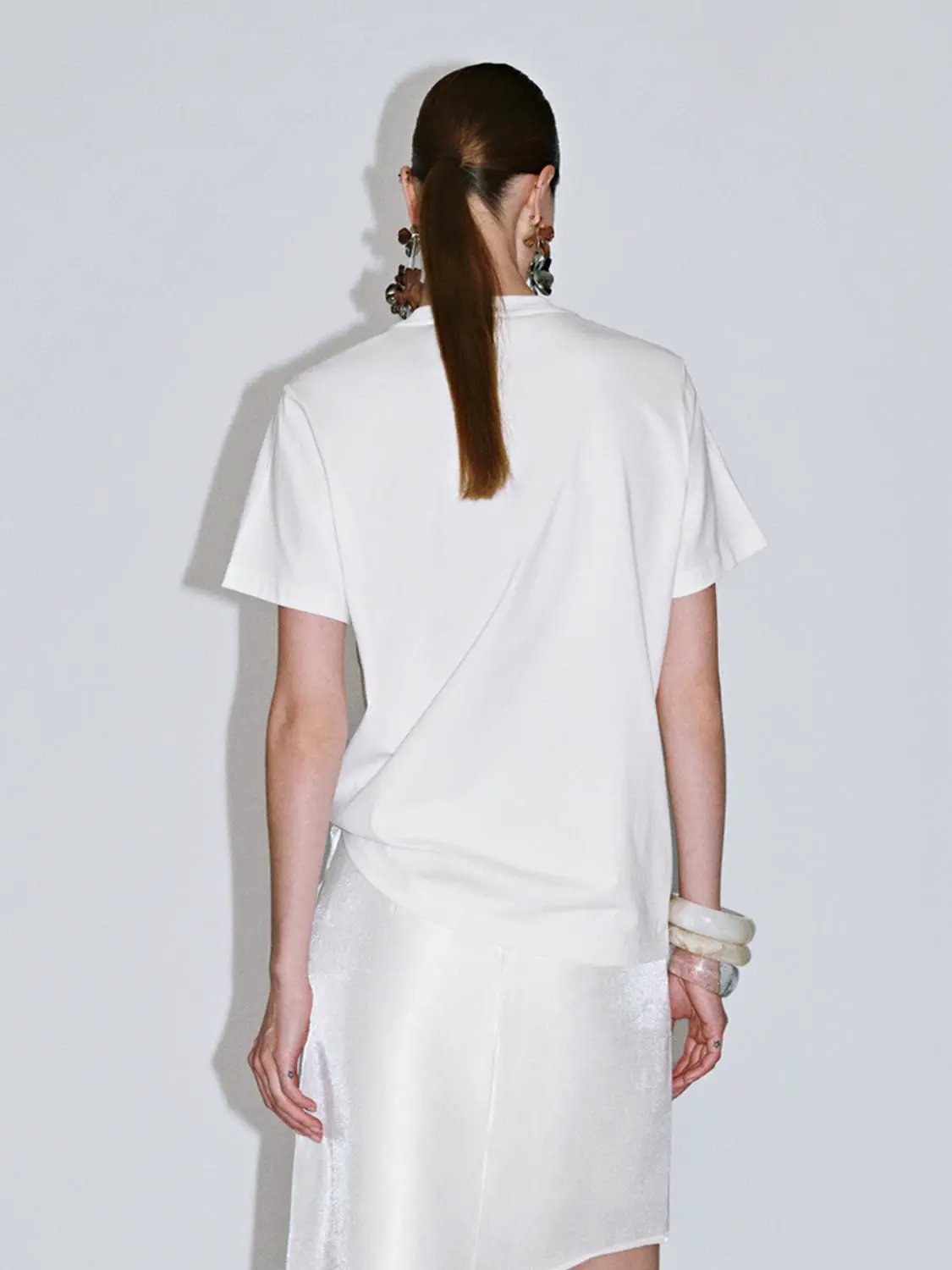 Crew Neck Pearl Embellished Short Sleeve Cotton T-Shirt