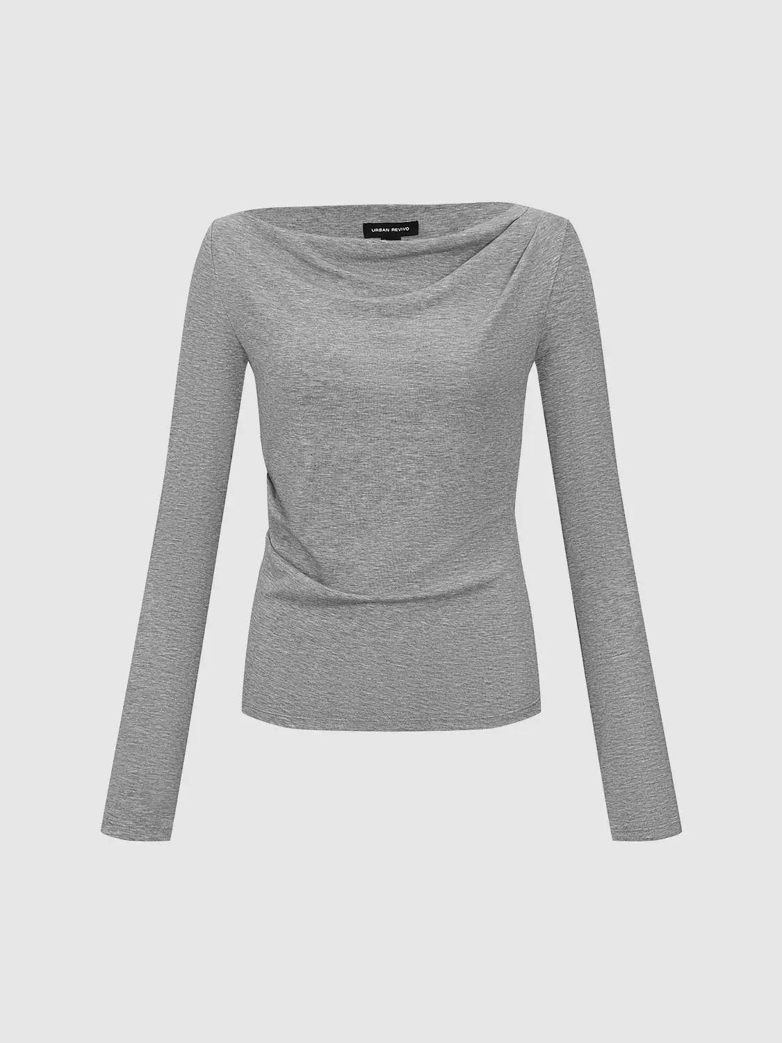 Off Shoulder Draped Side Ruched Long Sleeve Top