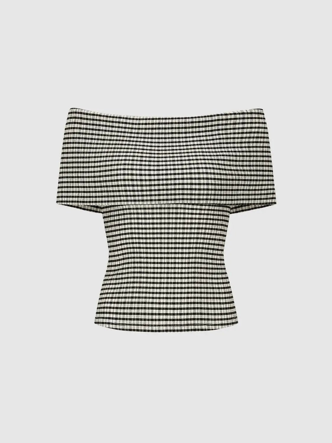 Lightweight Textured Off-shoulder Gingham Blouse