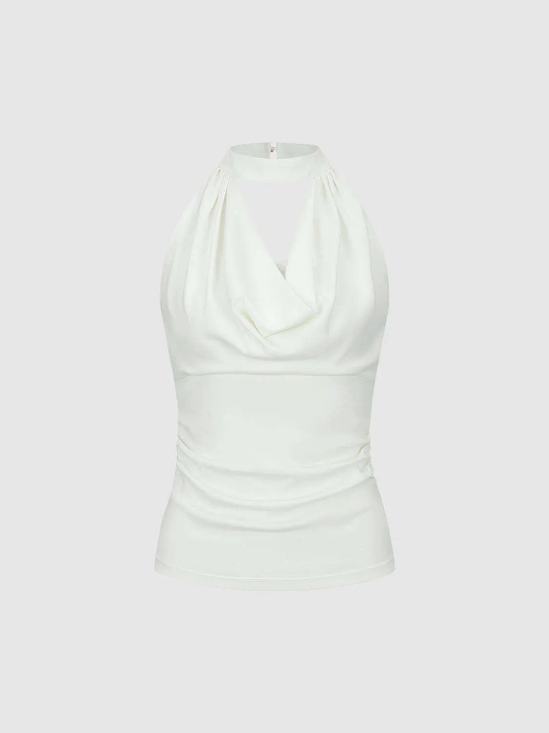 Halter Cowl Neck Ruched Sleeveless Slim Tank Top