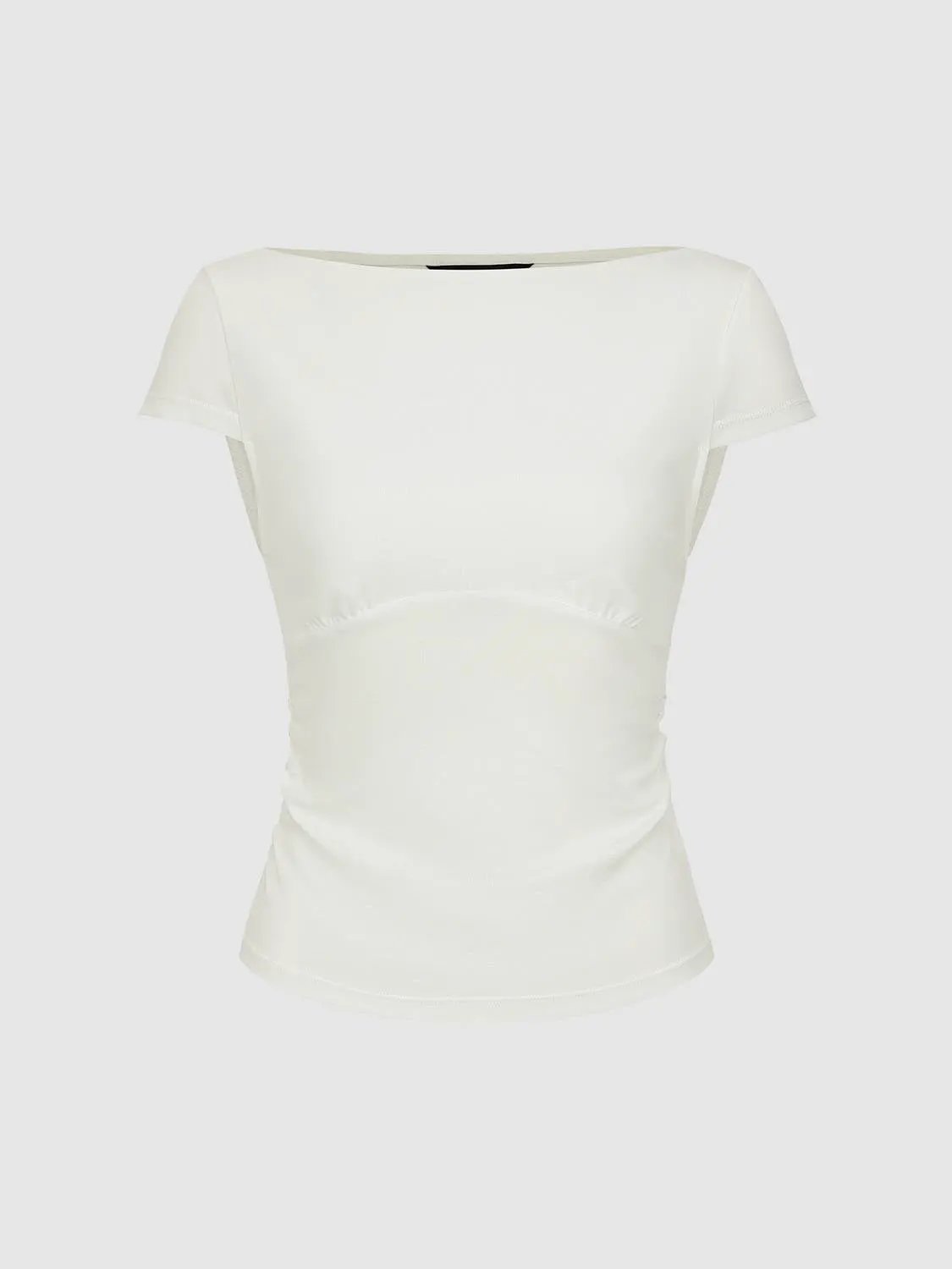 Panelled Boat Neck Short Sleeve Fitted T-shirt