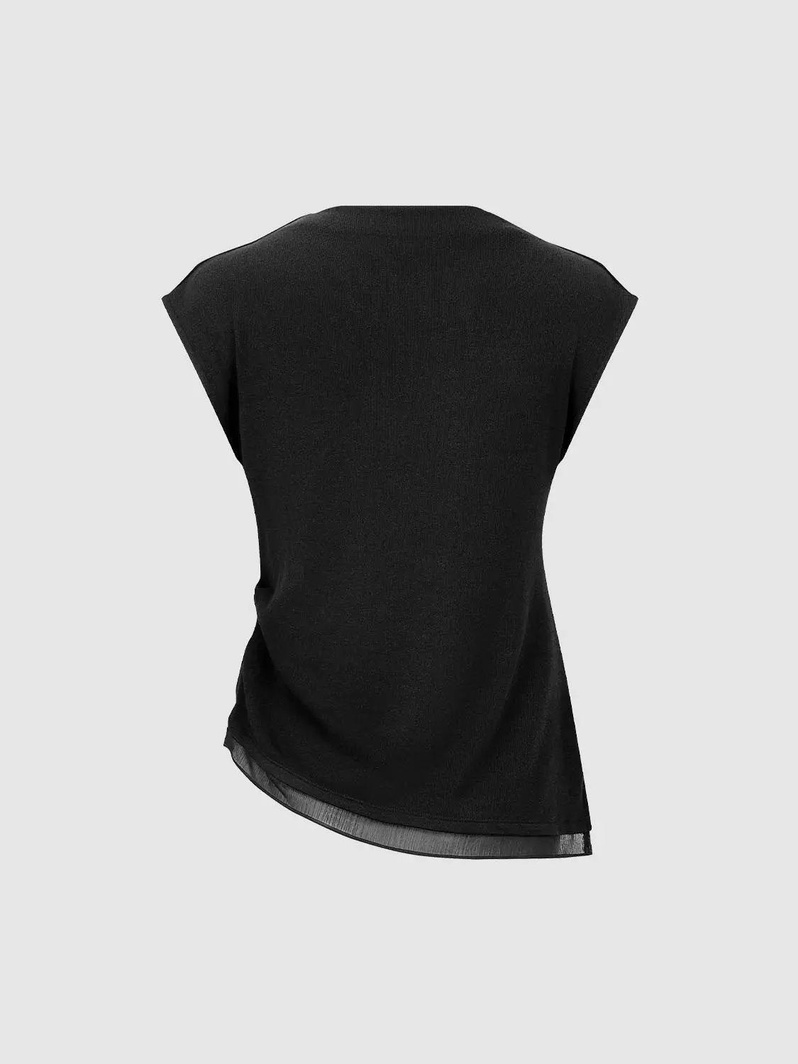 Ribbed Crew Neck Sleeveless Asymmetric Hem T-Shirt