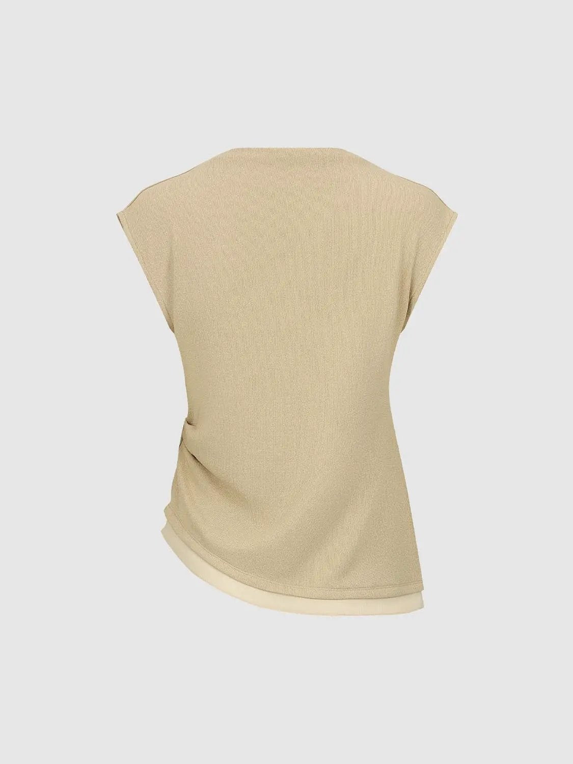 Ribbed Crew Neck Sleeveless Asymmetric Hem T-Shirt