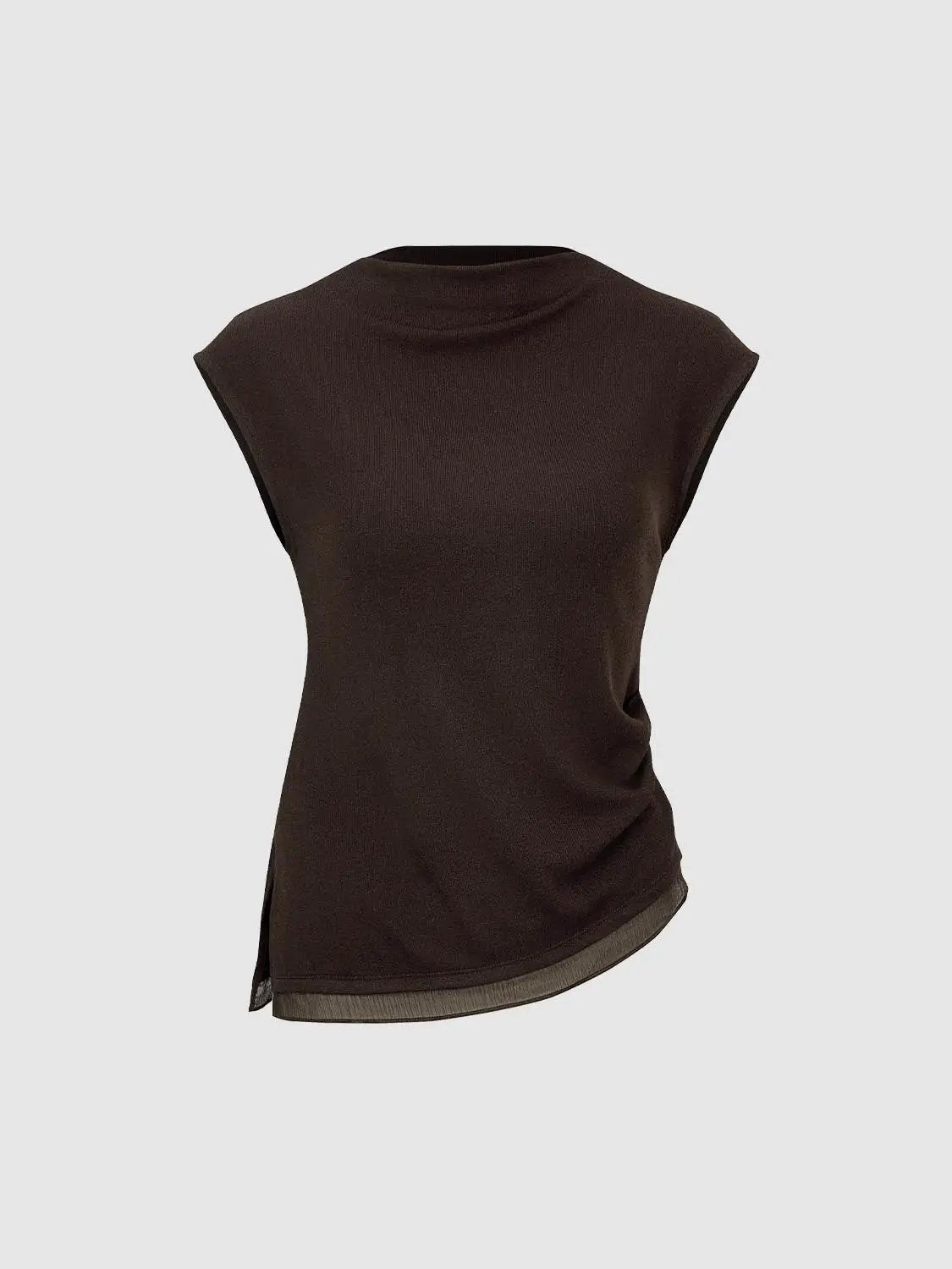 Ribbed Crew Neck Sleeveless Asymmetric Hem T-Shirt