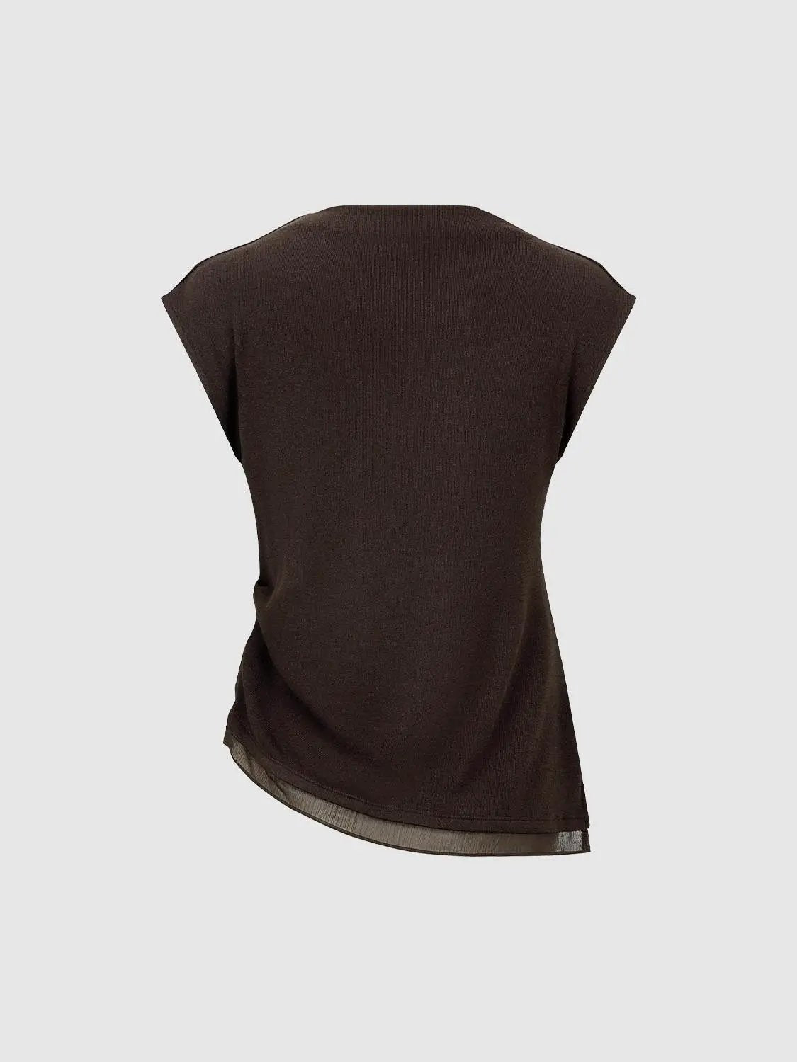 Ribbed Crew Neck Sleeveless Asymmetric Hem T-Shirt