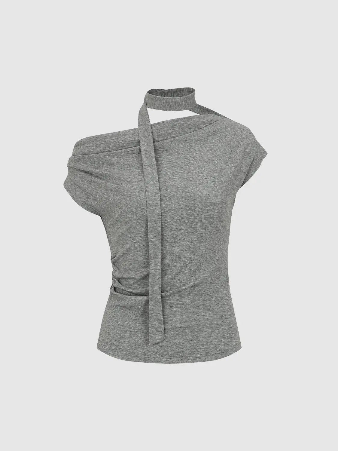 Asymmetric Shoulder Neck Tie Lyocell T-shirt