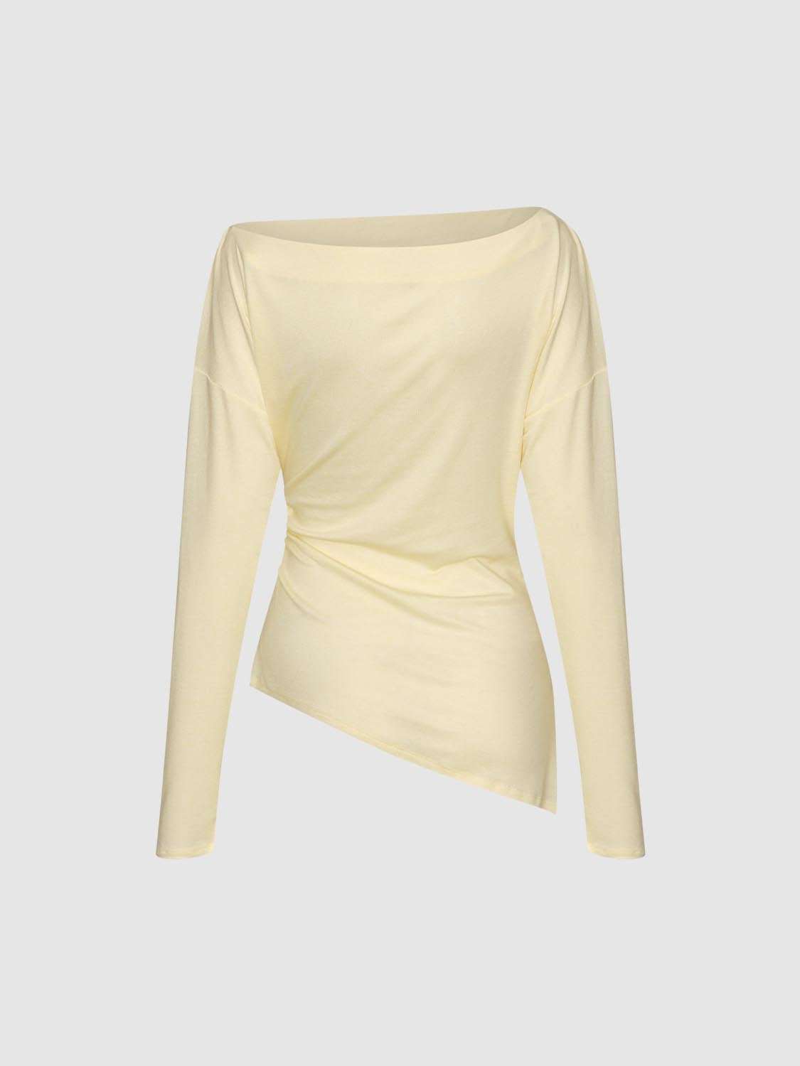 Ruched Side Asymmetric Hem Long Sleeve T-Shirt