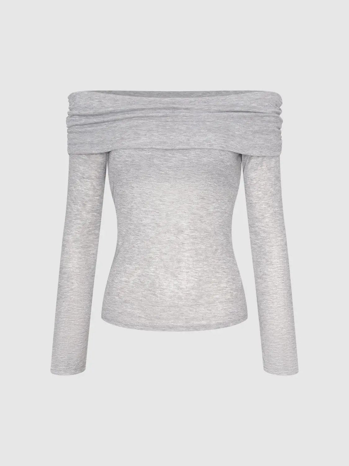 Heather Ruched Off-Shoulder Fitted Long Sleeve T-Shirt