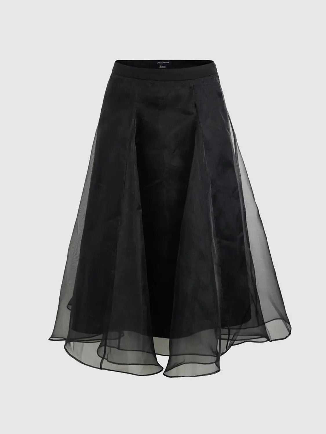 High Waist Irregular Hem Flared Midi Mesh Skirt