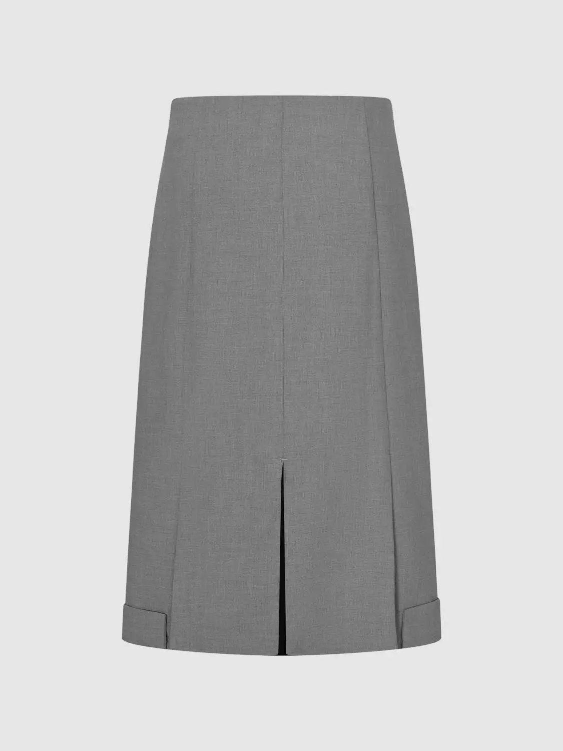 High Waist Cuff Hem Lined Stretch Straight Midi Skirt