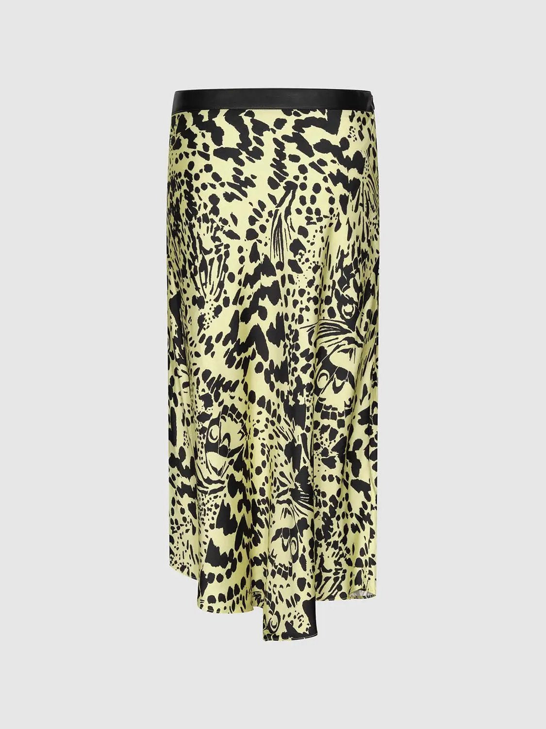 Contrast Waistband Leopard Printed Mermaid Midi Skirt
