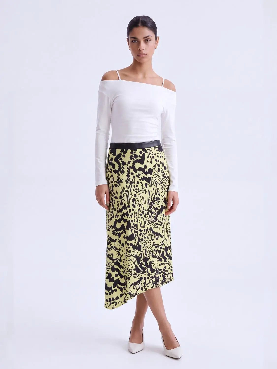 Contrast Waistband Leopard Printed Mermaid Midi Skirt