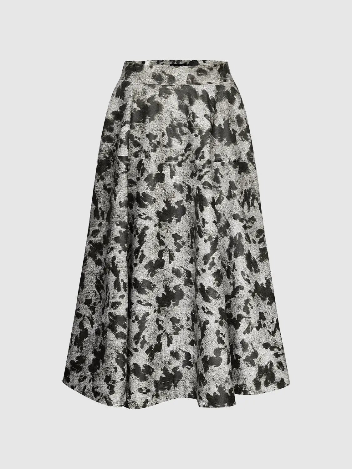 High Waist Printed Thick Stretch A-Line Midi Skirt