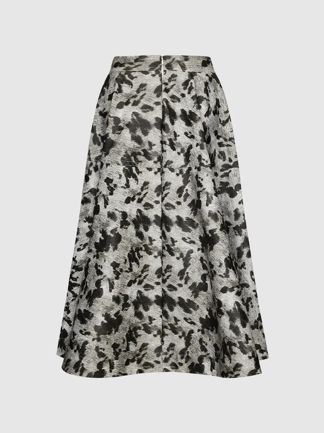 High Waist Printed Thick Stretch A-Line Midi Skirt