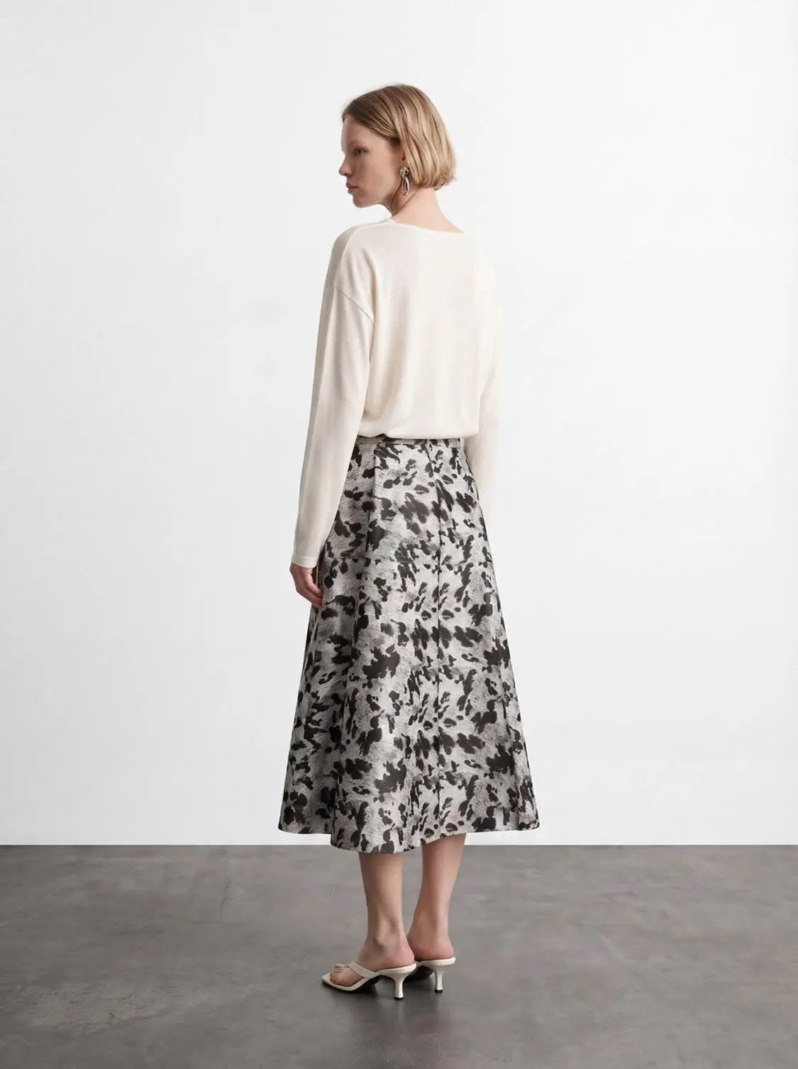 High Waist Printed Thick Stretch A-Line Midi Skirt
