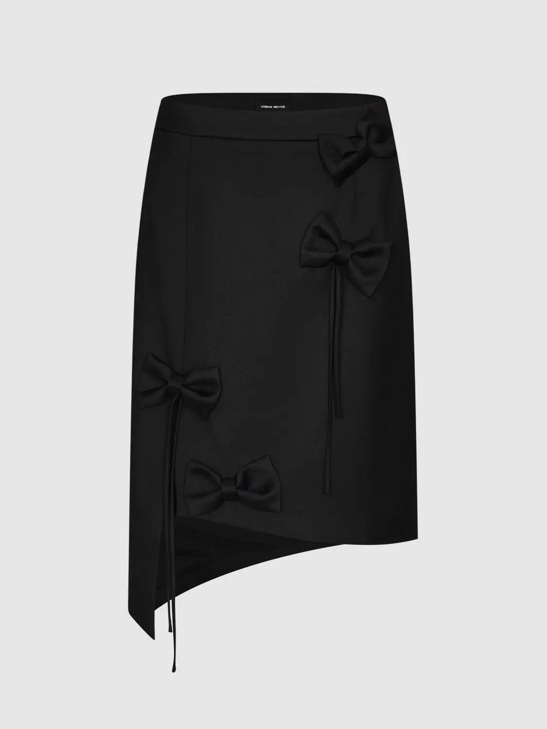H-Line Bow Detail Asymmetric Hem Midi Skirt